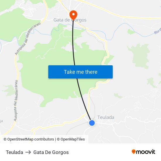 Teulada to Gata De Gorgos map