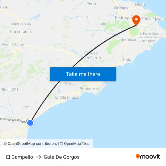 El Campello to Gata De Gorgos map