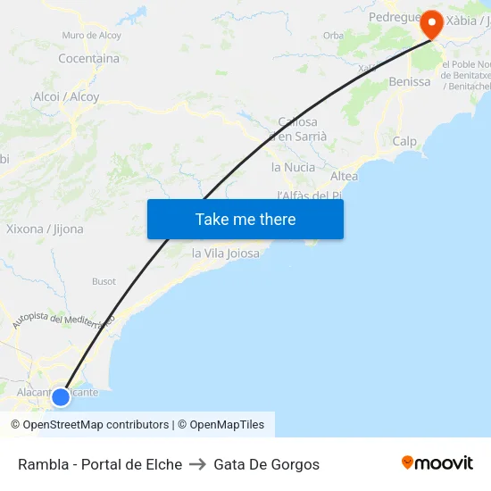 Rambla - Portal de Elche to Gata De Gorgos map
