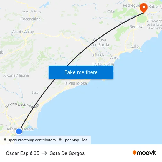 Óscar Esplá 35 to Gata De Gorgos map