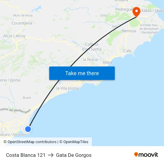 Costa Blanca 121 to Gata De Gorgos map