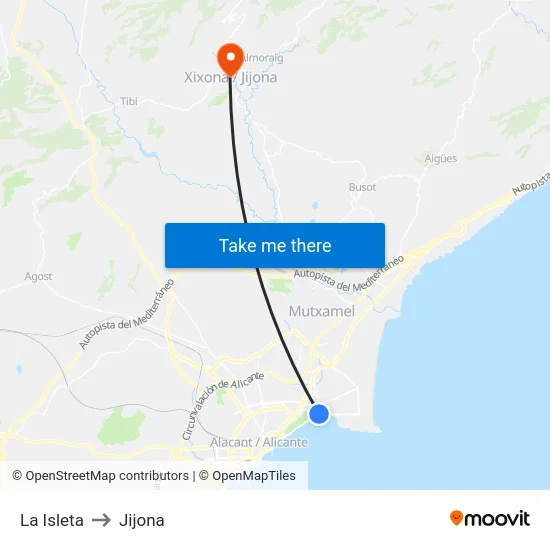 La Isleta to Jijona map