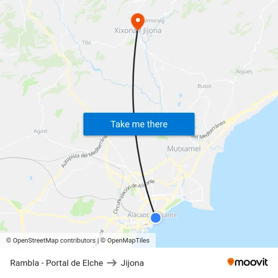 Rambla - Portal de Elche to Jijona map