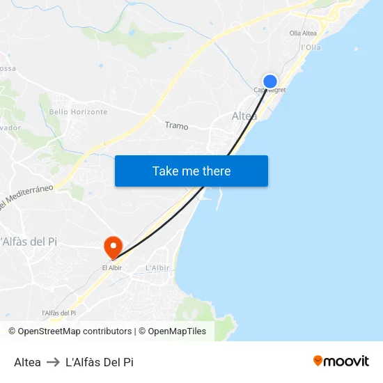 Altea to L'Alfàs Del Pi map