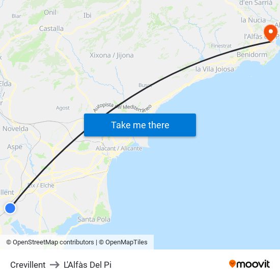 Crevillent to L'Alfàs Del Pi map