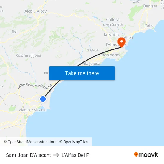 Sant Joan D'Alacant to L'Alfàs Del Pi map