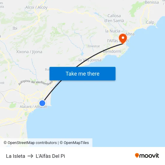 La Isleta to L'Alfàs Del Pi map