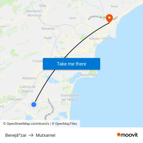 Benejãºzar to Mutxamel map