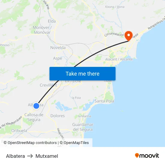 Albatera to Mutxamel map