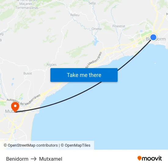 Benidorm to Mutxamel map