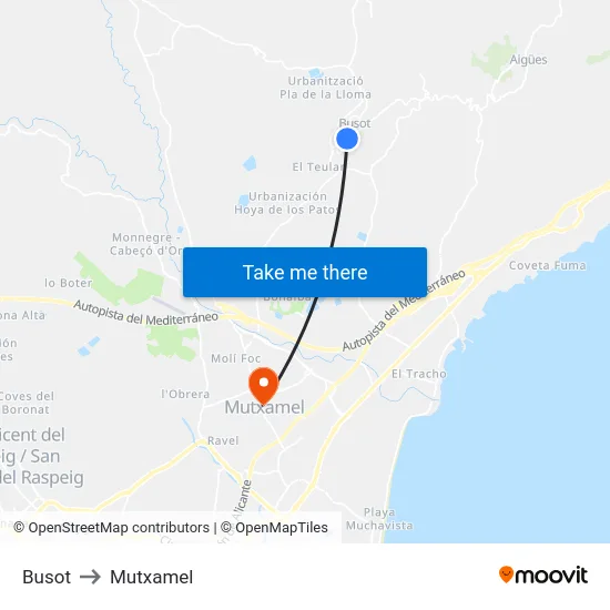Busot to Mutxamel map
