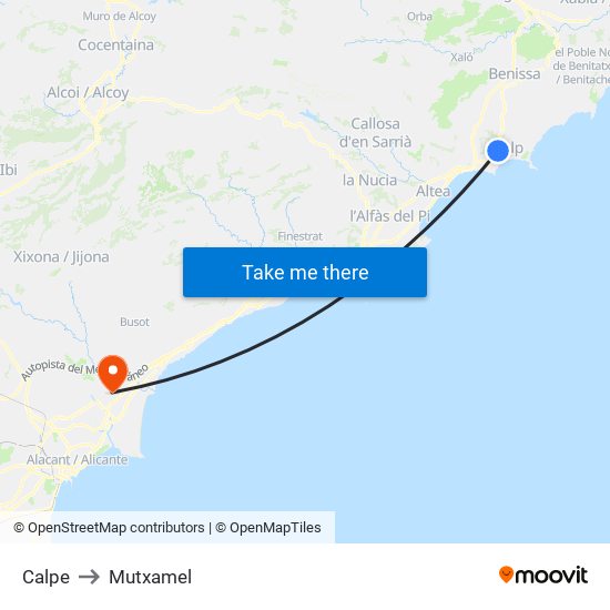 Calpe to Mutxamel map