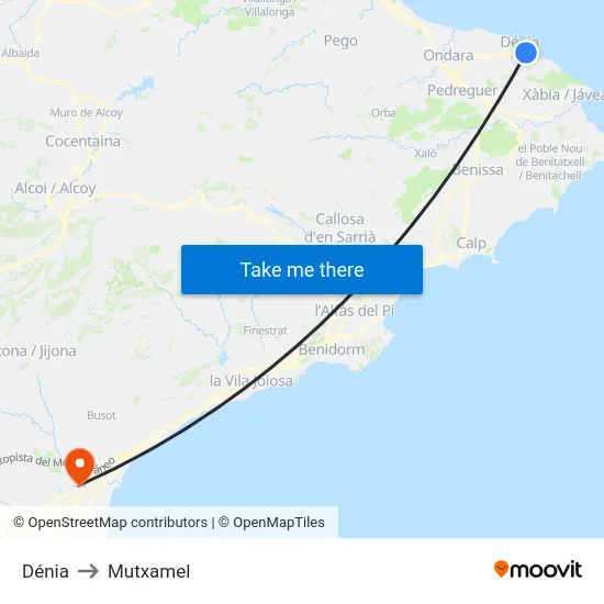 Dénia to Mutxamel map