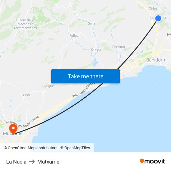 La Nucia to Mutxamel map