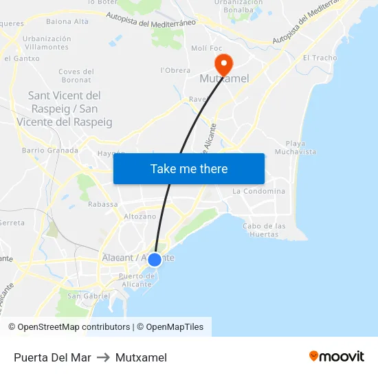 Puerta Del Mar to Mutxamel map