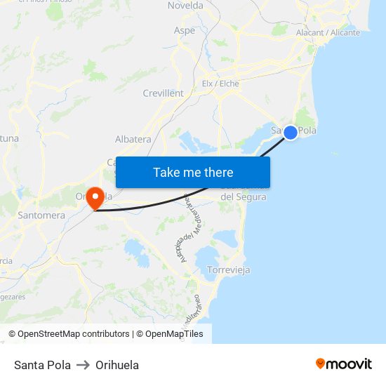 Santa Pola to Orihuela map