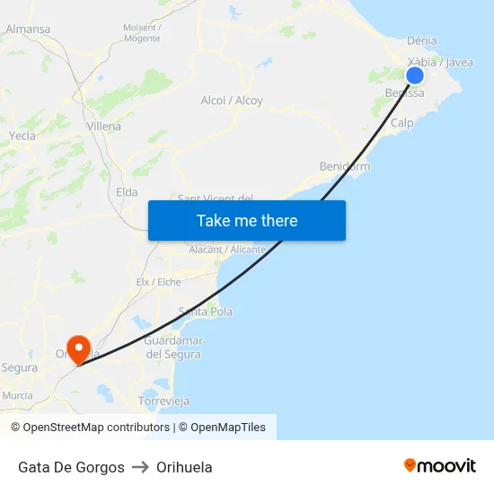 Gata De Gorgos to Orihuela map