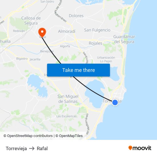 Torrevieja to Rafal map