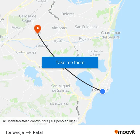 Torrevieja to Rafal map