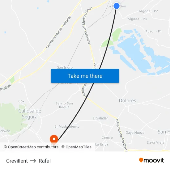 Crevillent to Rafal map