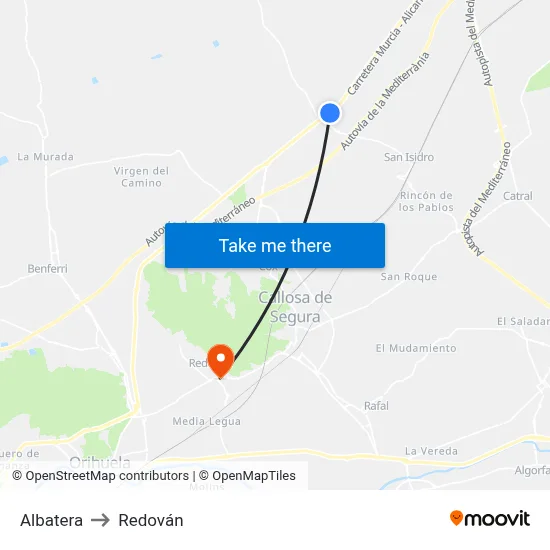 Albatera to Redován map