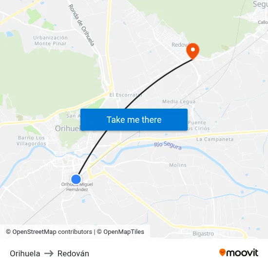 Orihuela to Redován map