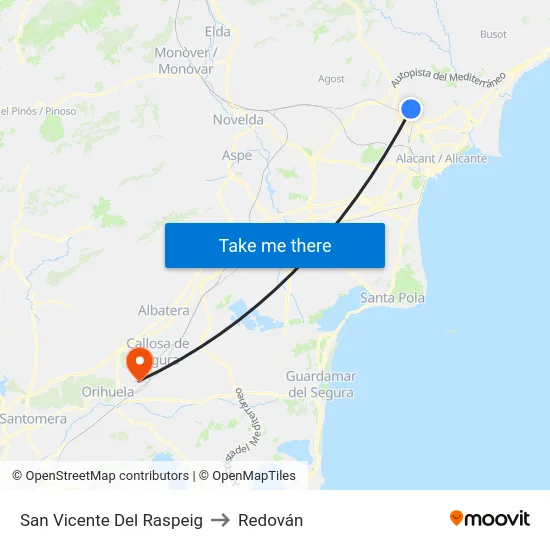 San Vicente Del Raspeig to Redován map