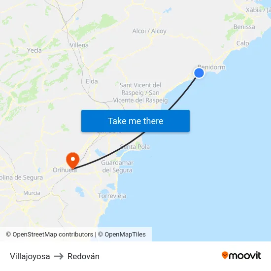 Villajoyosa to Redován map