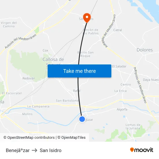 Benejãºzar to San Isidro map