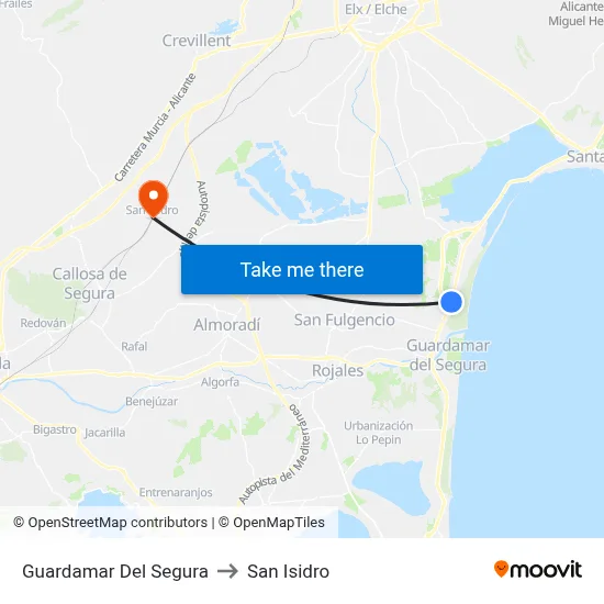 Guardamar Del Segura to San Isidro map