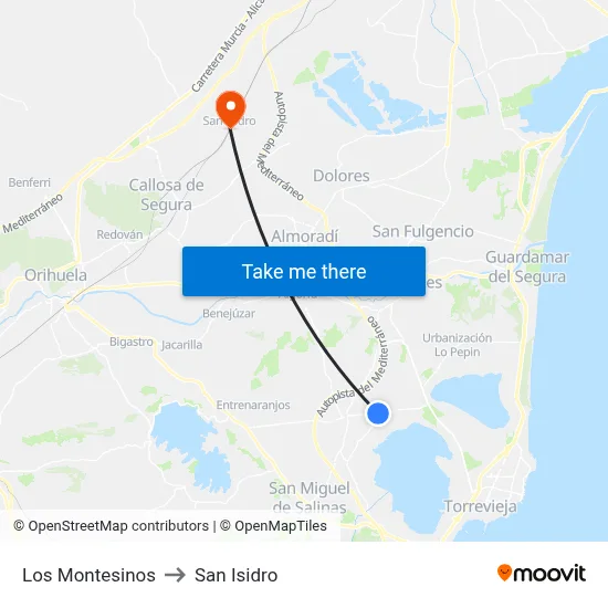 Los Montesinos to San Isidro map