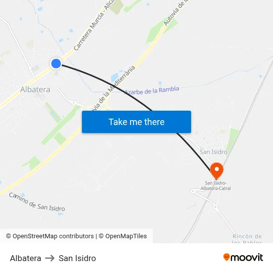 Albatera to San Isidro map