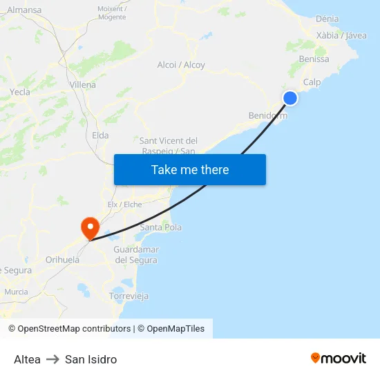 Altea to San Isidro map