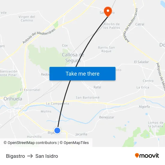Bigastro to San Isidro map