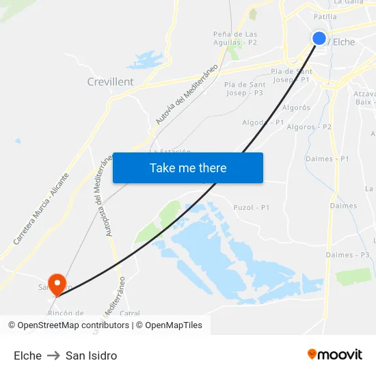 Elche to San Isidro map