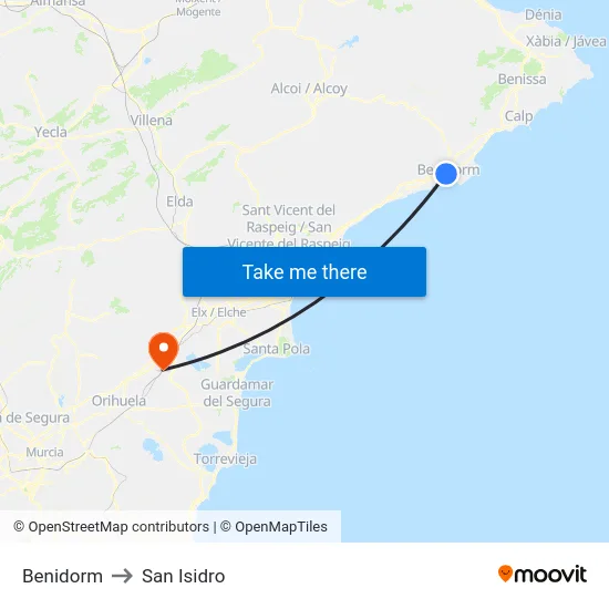 Benidorm to San Isidro map
