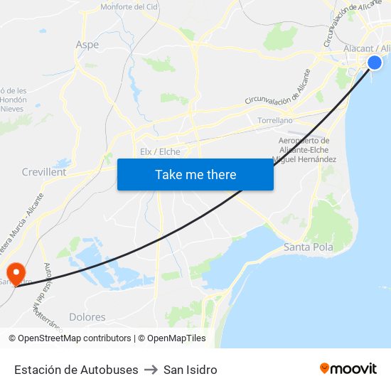 Estación de Autobuses to San Isidro map