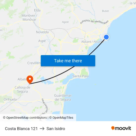 Costa Blanca 121 to San Isidro map
