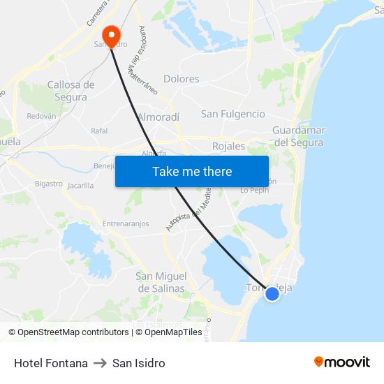 Hotel Fontana to San Isidro map