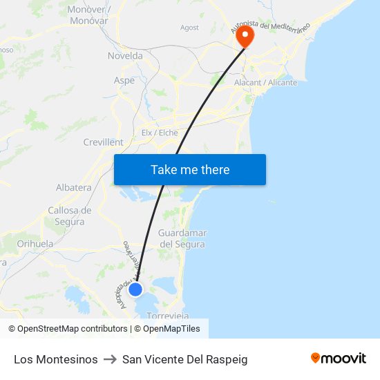 Los Montesinos to San Vicente Del Raspeig map