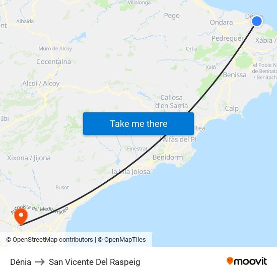 Dénia to San Vicente Del Raspeig map