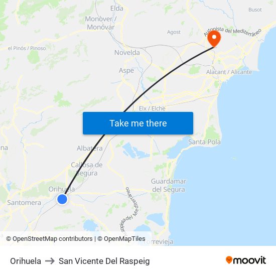 Orihuela to San Vicente Del Raspeig map