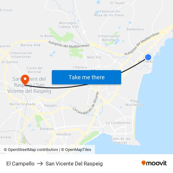 El Campello to San Vicente Del Raspeig map