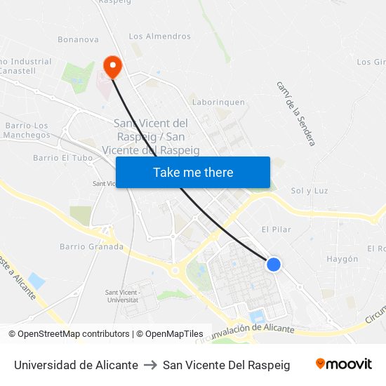Universidad de Alicante to San Vicente Del Raspeig map