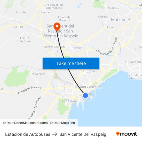 Estación de Autobuses to San Vicente Del Raspeig map