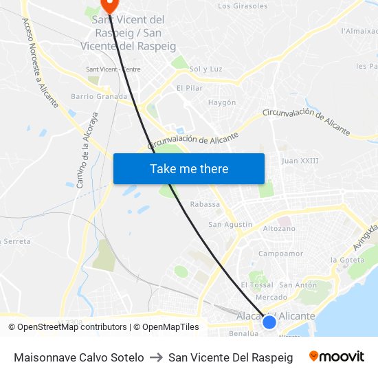 Maisonnave Calvo Sotelo to San Vicente Del Raspeig map