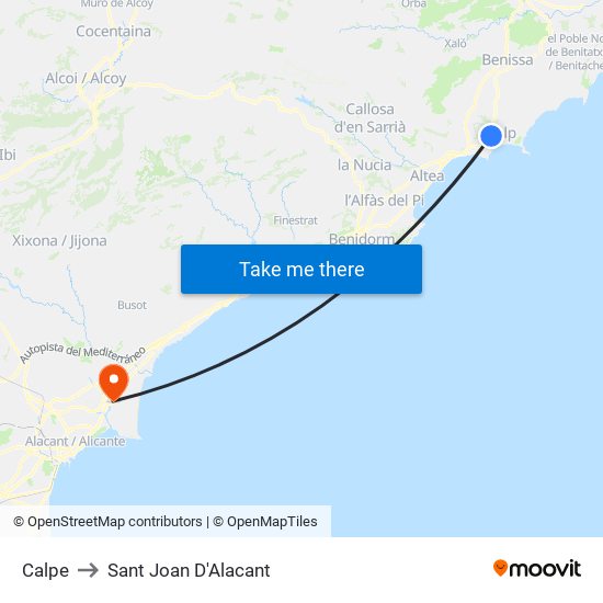 Calpe to Sant Joan D'Alacant map