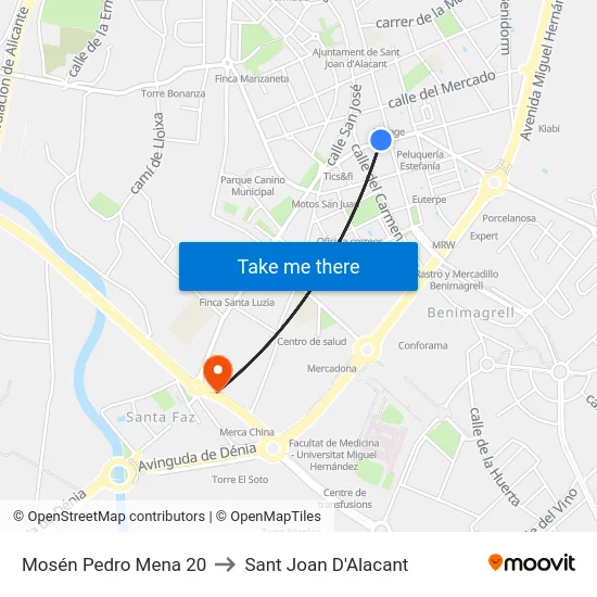 Mosén Pedro Mena 20 to Sant Joan D'Alacant map