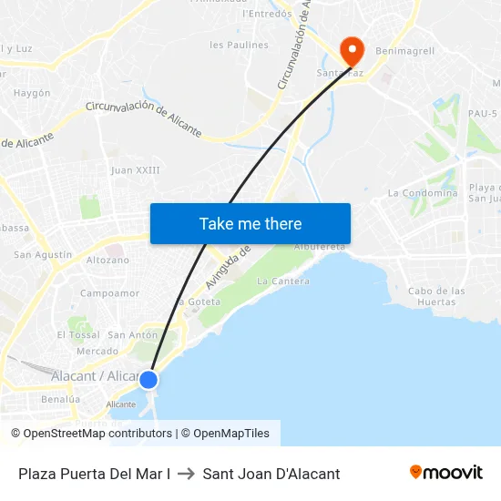 Plaza Puerta Del Mar I to Sant Joan D'Alacant map