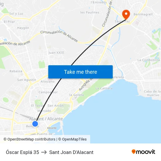 Óscar Esplá 35 to Sant Joan D'Alacant map
